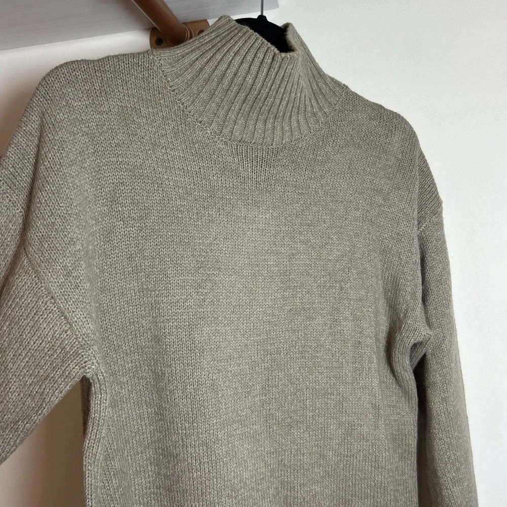 Zenana Womens Oatmeal Heather Mock Neck Long Sleeve Knit Sweater‎ Dress Small